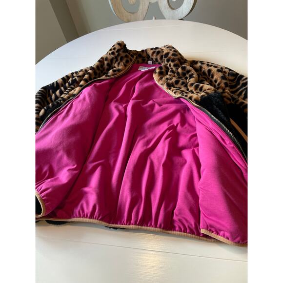 Nikki Jones Multi Print Faux Fur Jacket Balloon Sleeves Pockets Sz L Mob Wife - Picture 9 of 16